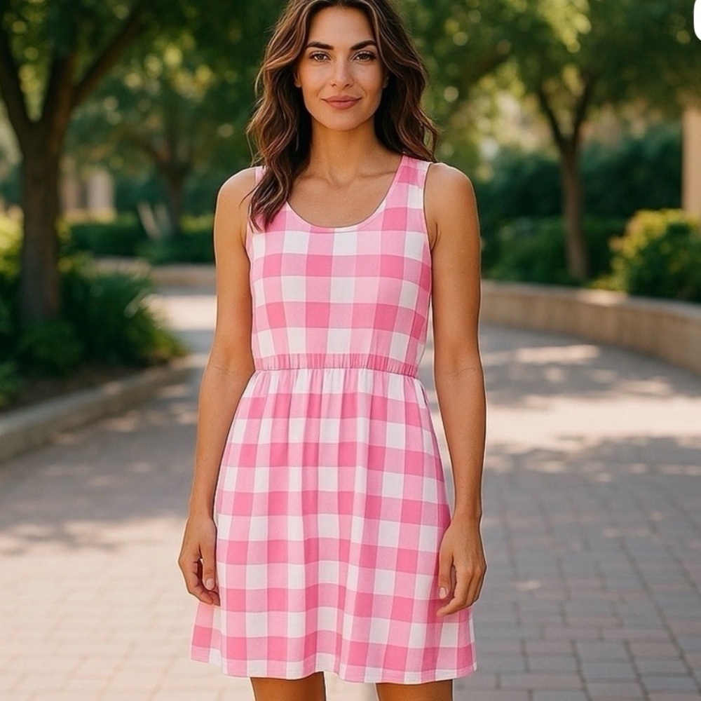 LuLaRoe Pink and White Gingham Maxi Dress